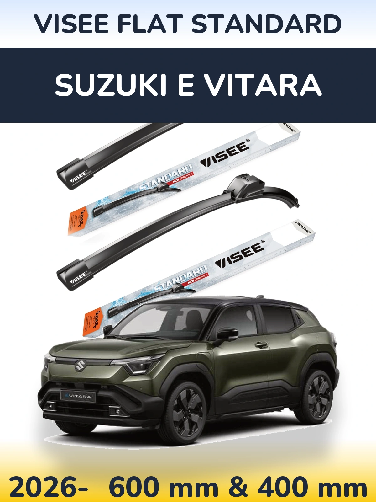 Комплект передних дворников VISEE FLAT STANDARD 600 & 400 мм для Suzuki e Vitara 2026-2026