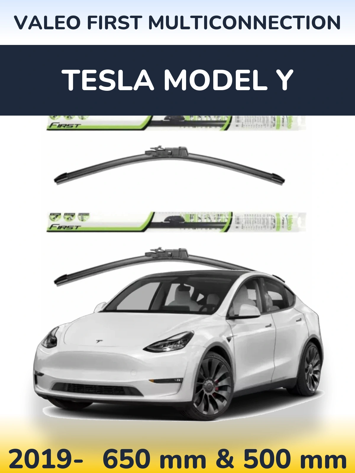 Front wiper blade set Valeo First MultiConnection 650 & 500 mm for Tesla Model Y 2019-2026