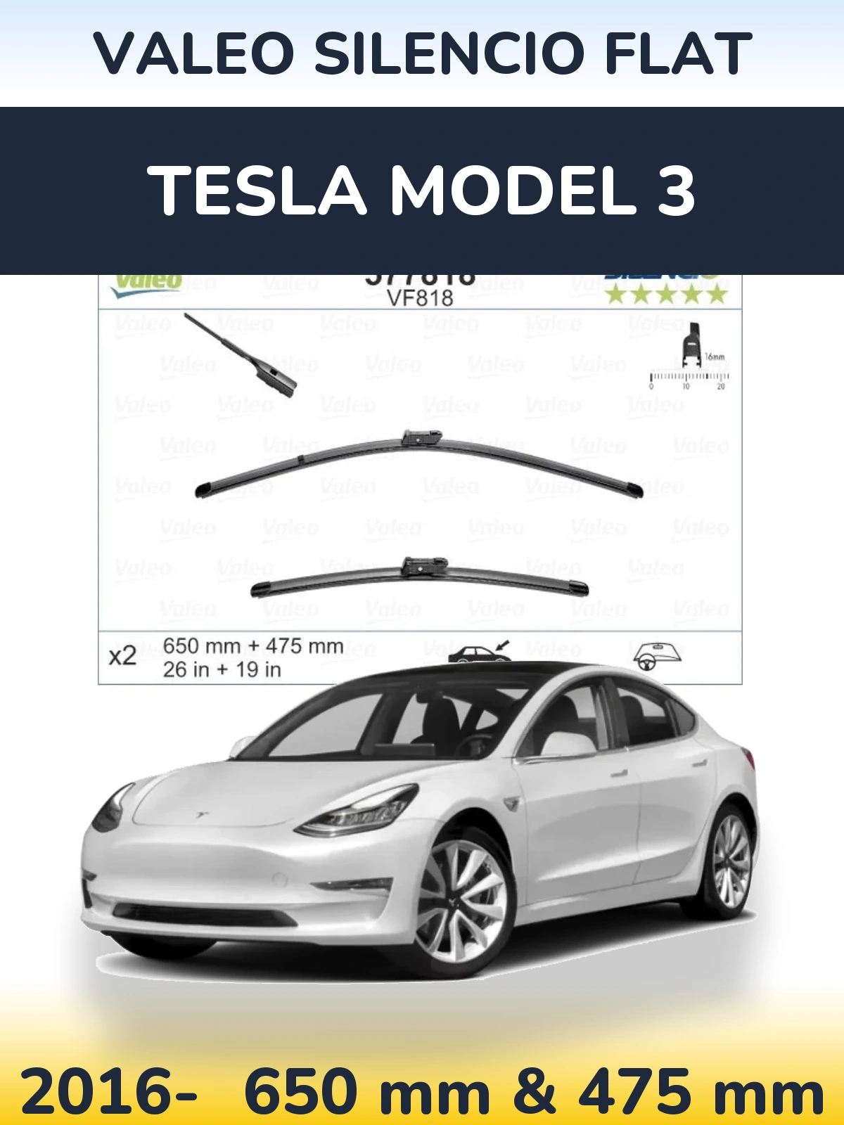 Ștergătoare Valeo Silencio Flat pentru Tesla Model 3