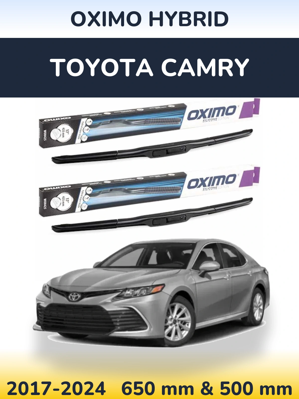 Комплект передних дворников Oximo Hybrid 650 & 500 мм для Toyota Camry 2017-2024