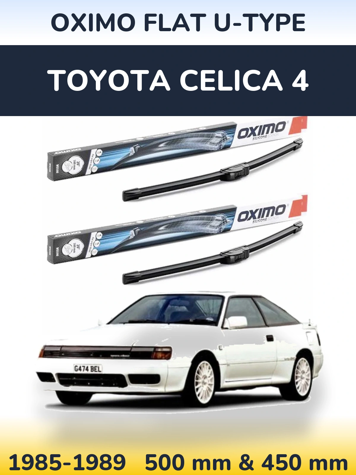 Комплект передних дворников Oximo Flat U-type 500 & 450 мм для Toyota Celica 4 1985-1989