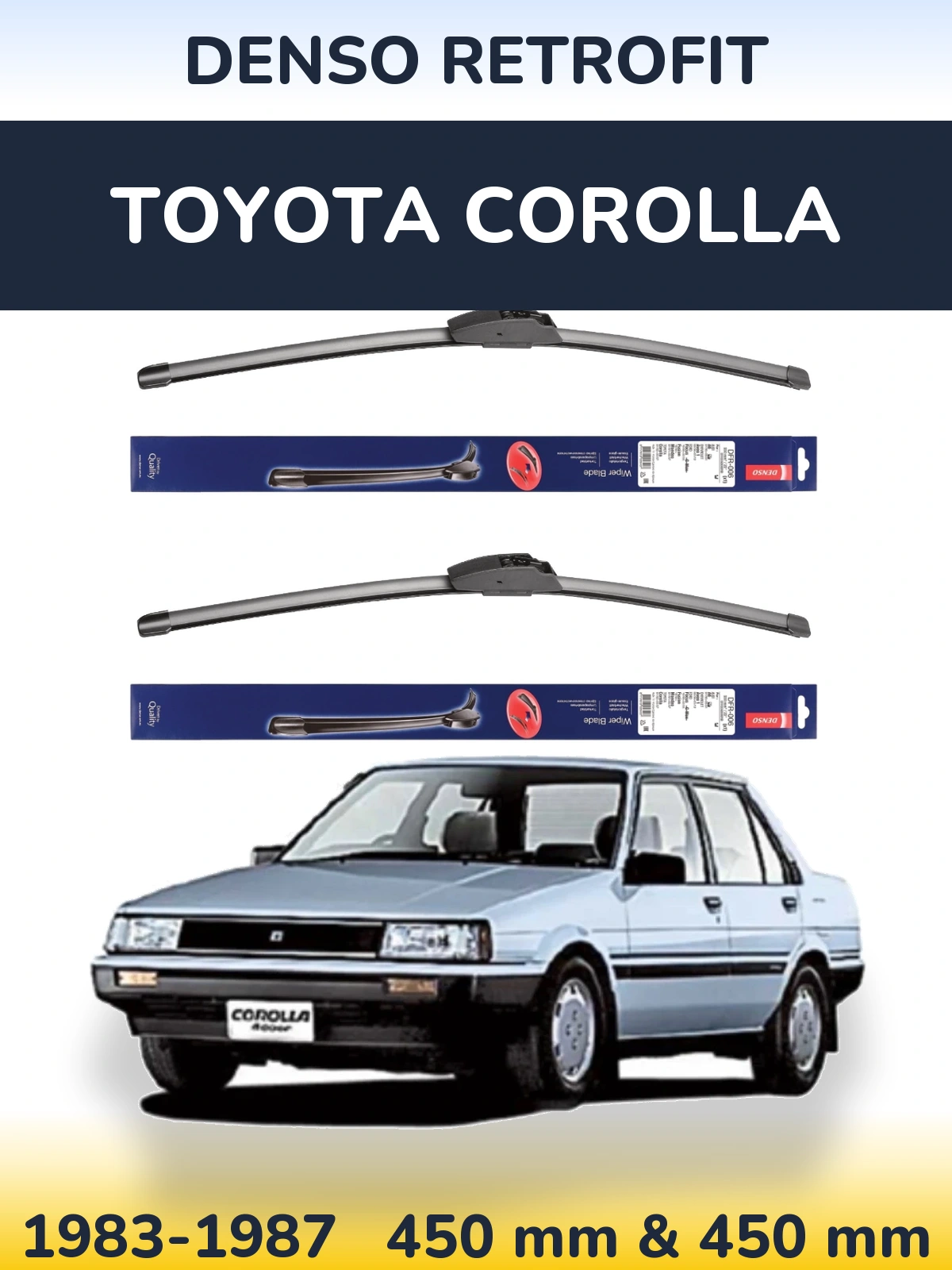 Front wiper blade set Denso Retrofit 450 & 450 mm for Toyota Corolla 1983-1987
