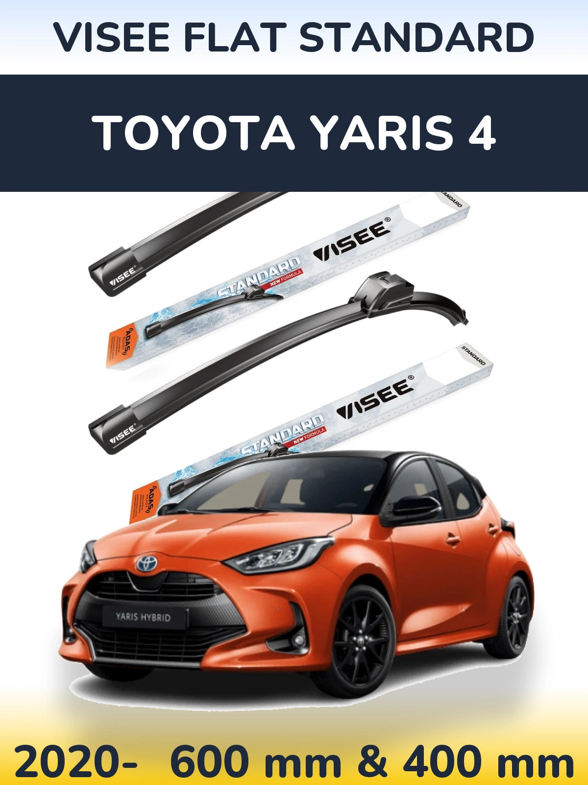 Комплект передних дворников VISEE FLAT STANDARD 600 & 400 мм для Toyota Yaris 4 2020-2026