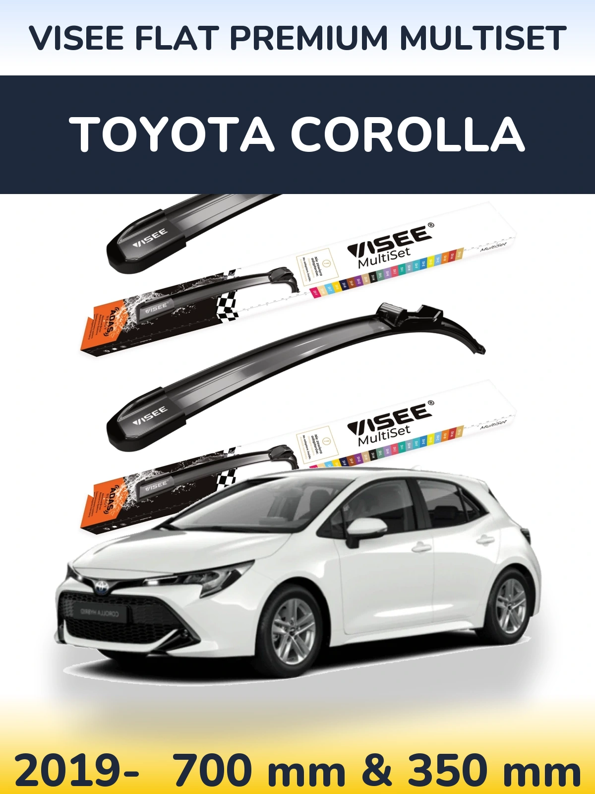 Комплект передних дворников VISEE FLAT PREMIUM MultiSet 700 & 350 мм для Toyota Corolla 2019-2026