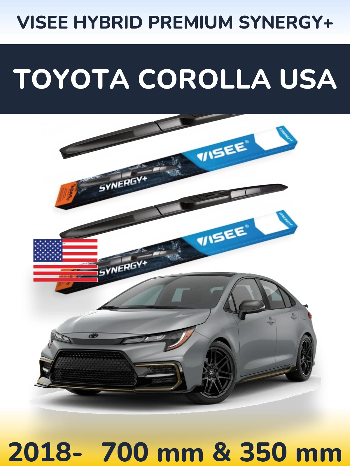 Front wiper blade set VISEE HYBRID PREMIUM SYNERGY+ 700 & 350 mm for Toyota Corolla USA 2018-2026