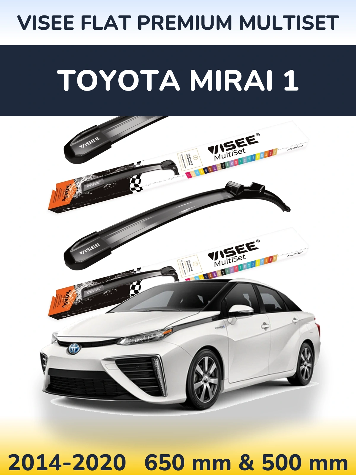 Комплект передних дворников VISEE FLAT PREMIUM MultiSet 650 & 500 мм для Toyota Mirai 1 2014-2020