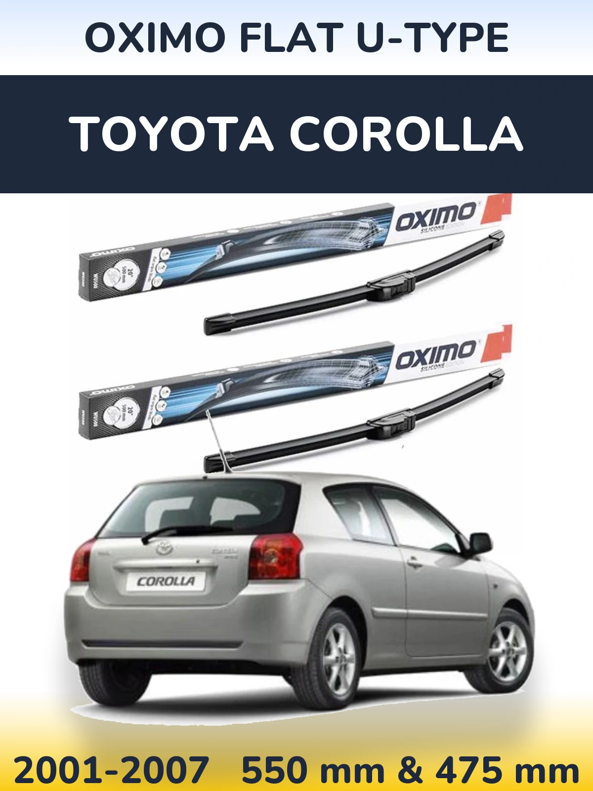 Комплект передних дворников Oximo Flat U-type 550 & 475 мм для Toyota Corolla 2001-2007