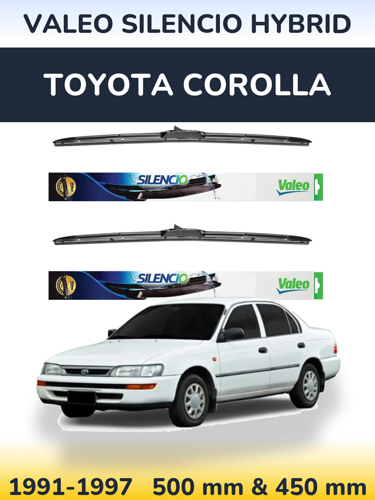 Комплект передніх щіток Valeo Silencio Hybrid 500 & 450 мм для Toyota Corolla 1991-1997