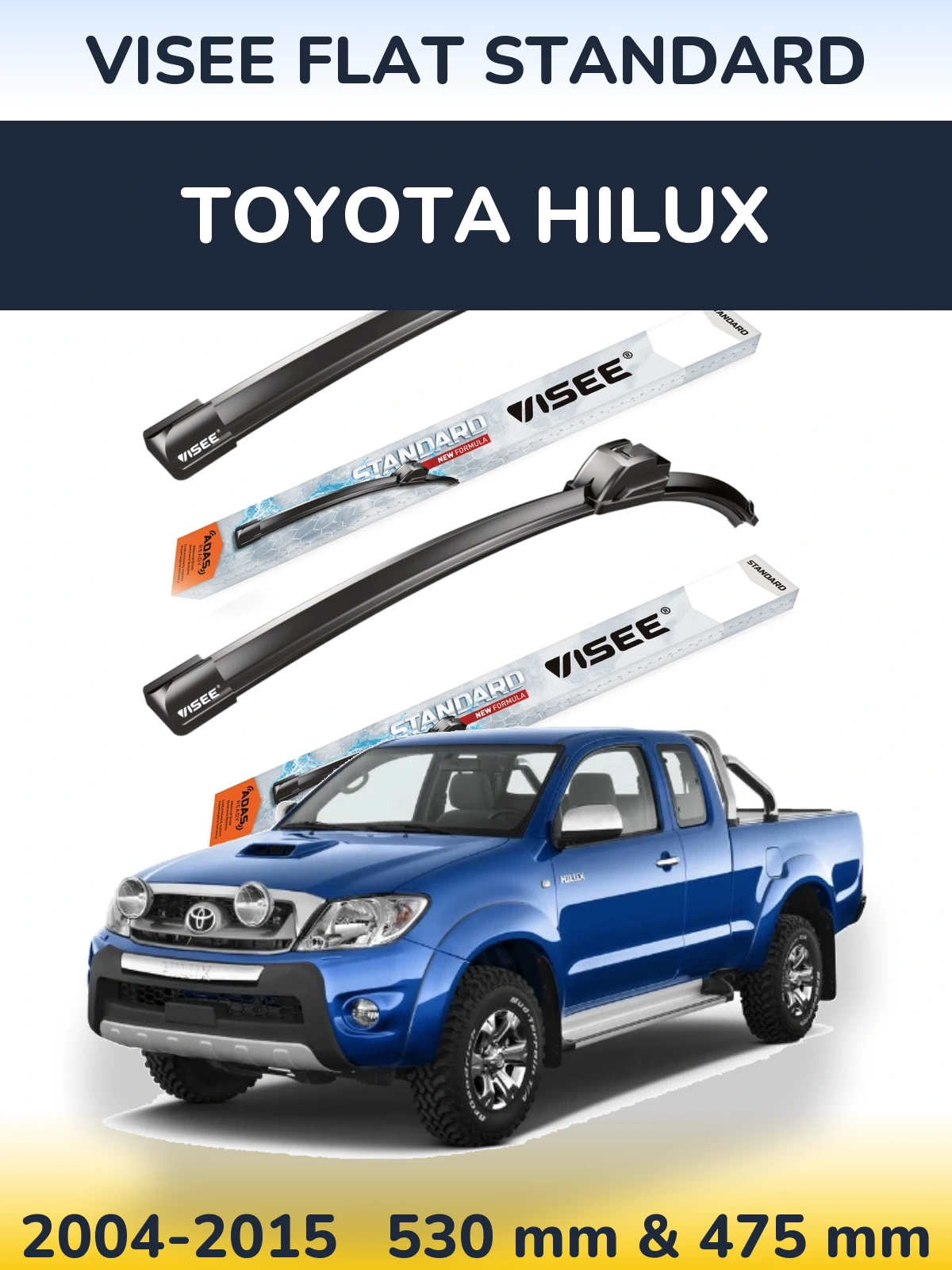 Комплект передних дворников VISEE FLAT STANDARD 530 & 475 мм для Toyota Hilux 2004-2015
