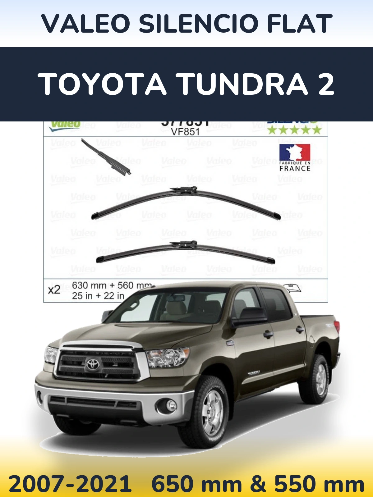 Front wiper blade set Valeo Silencio Flat 630 & 560 mm for Toyota Tundra 2 2007-2021