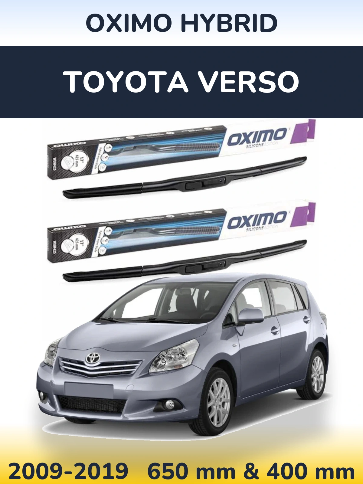 Комплект передних дворников Oximo Hybrid 650 & 400 мм для Toyota Verso 2009-2019