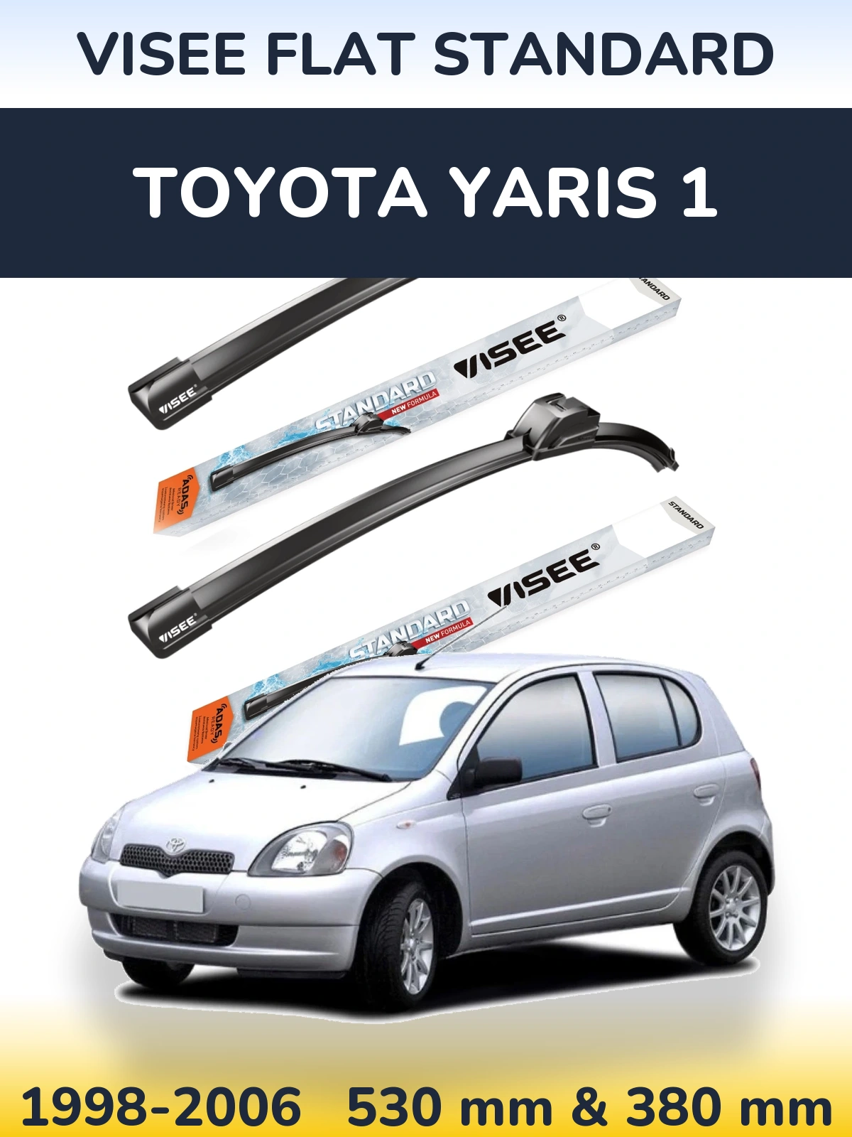 Комплект передних дворников VISEE FLAT STANDARD 530 & 380 мм для Toyota Yaris 1 1998-2006
