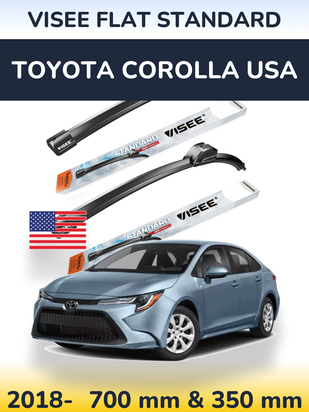 Комплект передних дворников VISEE FLAT STANDARD 700 & 350 мм для Toyota Corolla USA 2018-2026