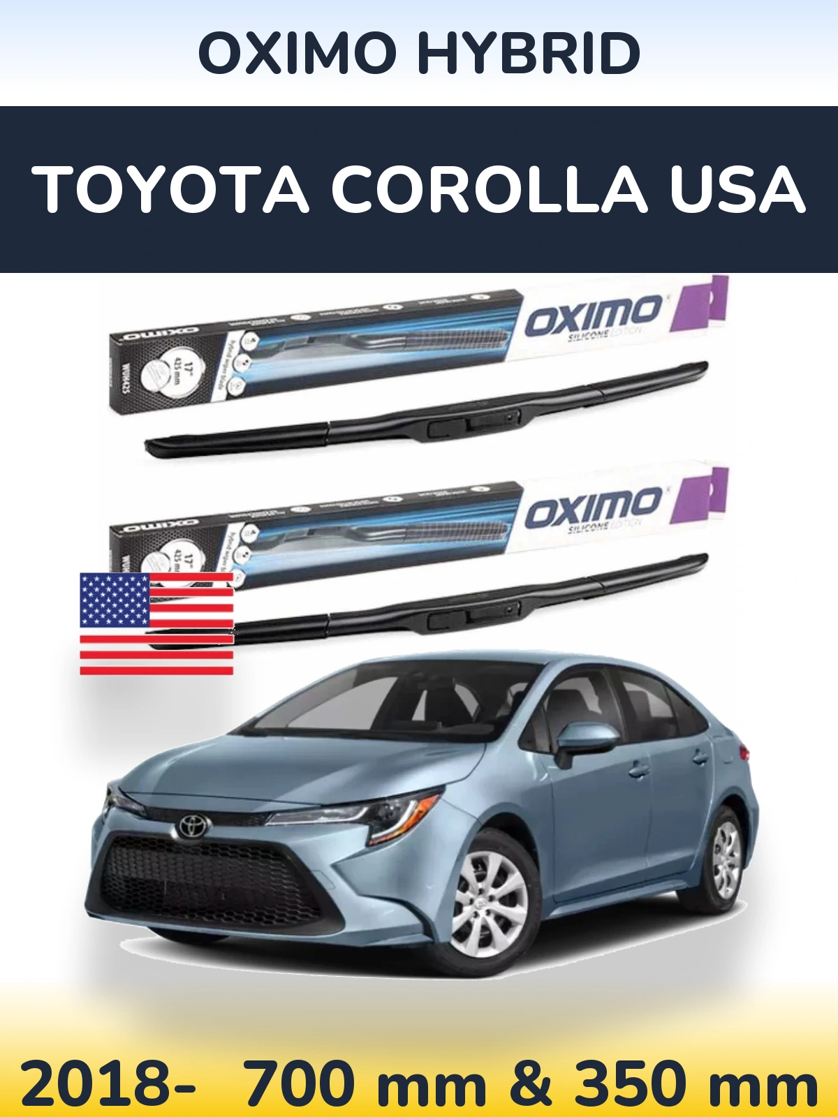 Комплект передних дворников Oximo Hybrid 700 & 350 мм для Toyota Corolla USA 2018-2026
