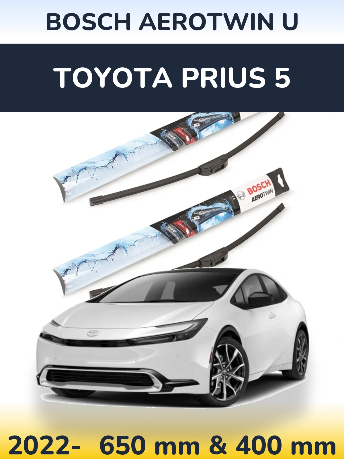 Комплект передних дворников BOSCH AeroTwin U 650 & 400 мм для Toyota Prius 5 2022-2026