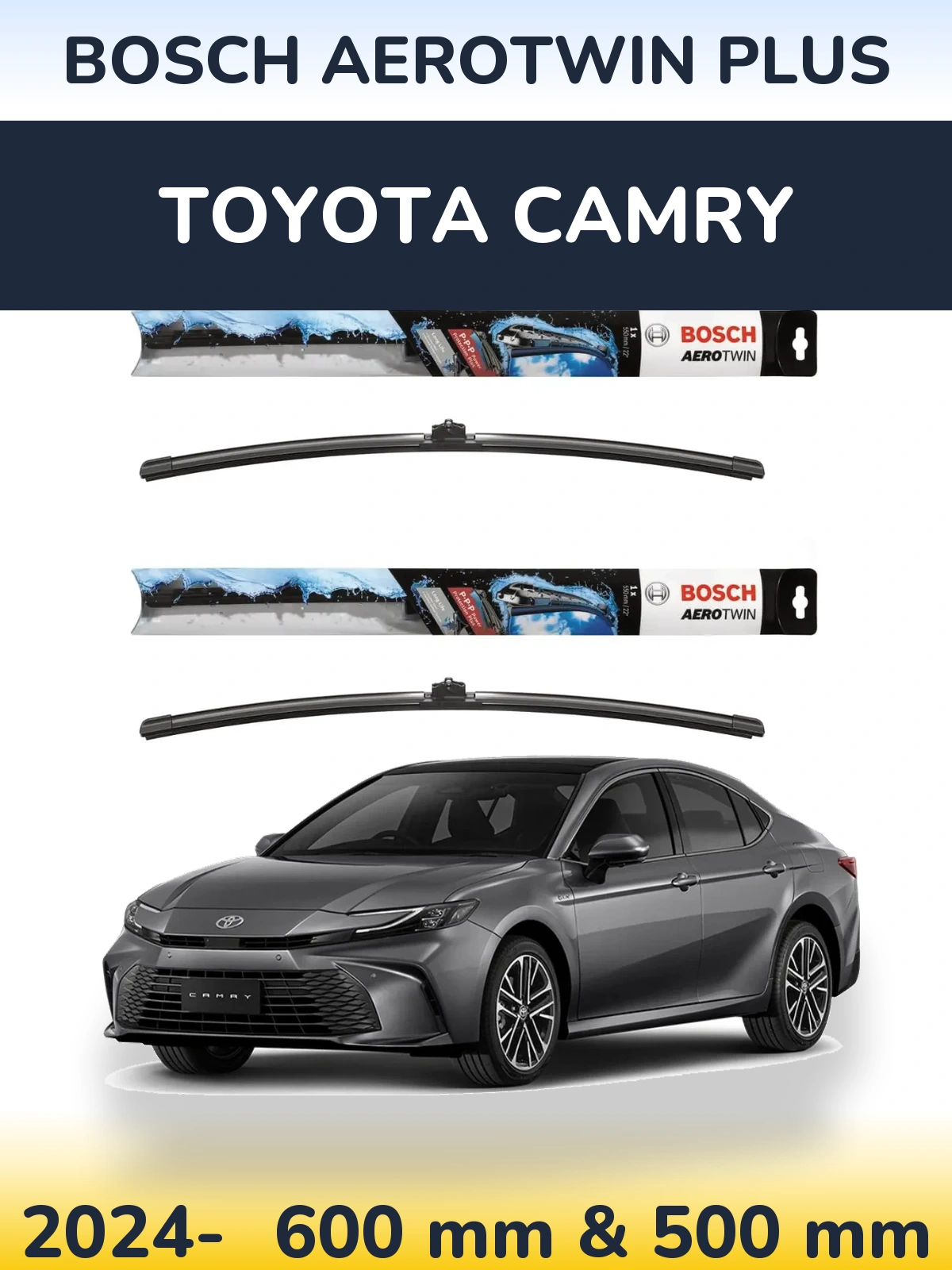 Комплект передних дворников BOSCH AeroTwin Plus 600 & 500 мм для Toyota Camry 2024-2026