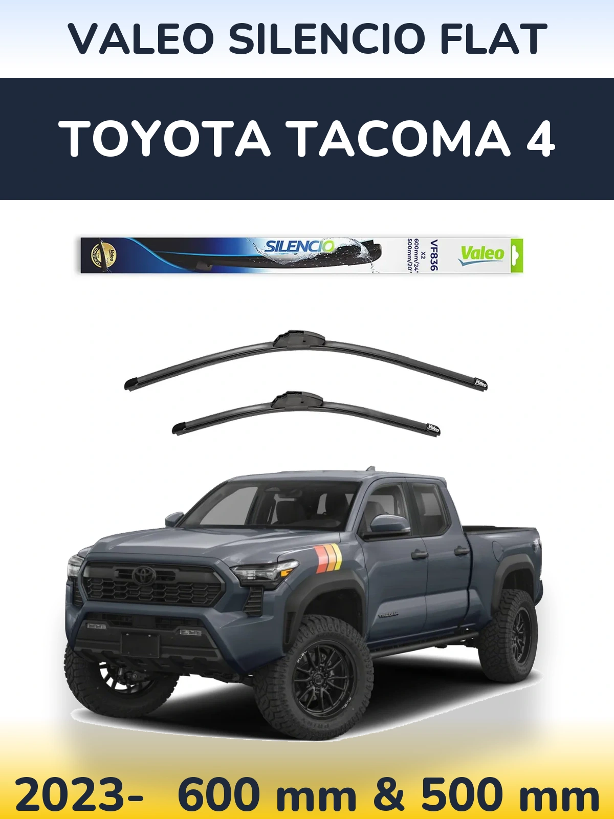 Комплект передних дворников Valeo Silencio Flat 600 & 500 мм для Toyota Tacoma 4 2023-2026