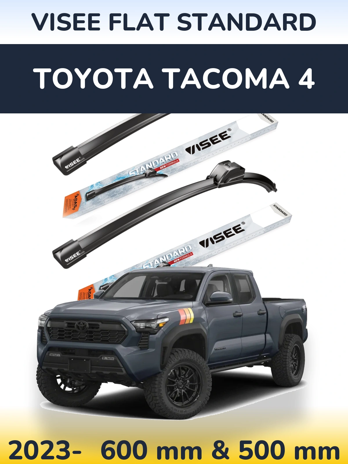 Комплект передних дворников VISEE FLAT STANDARD 600 & 500 мм для Toyota Tacoma 4 2023-2026