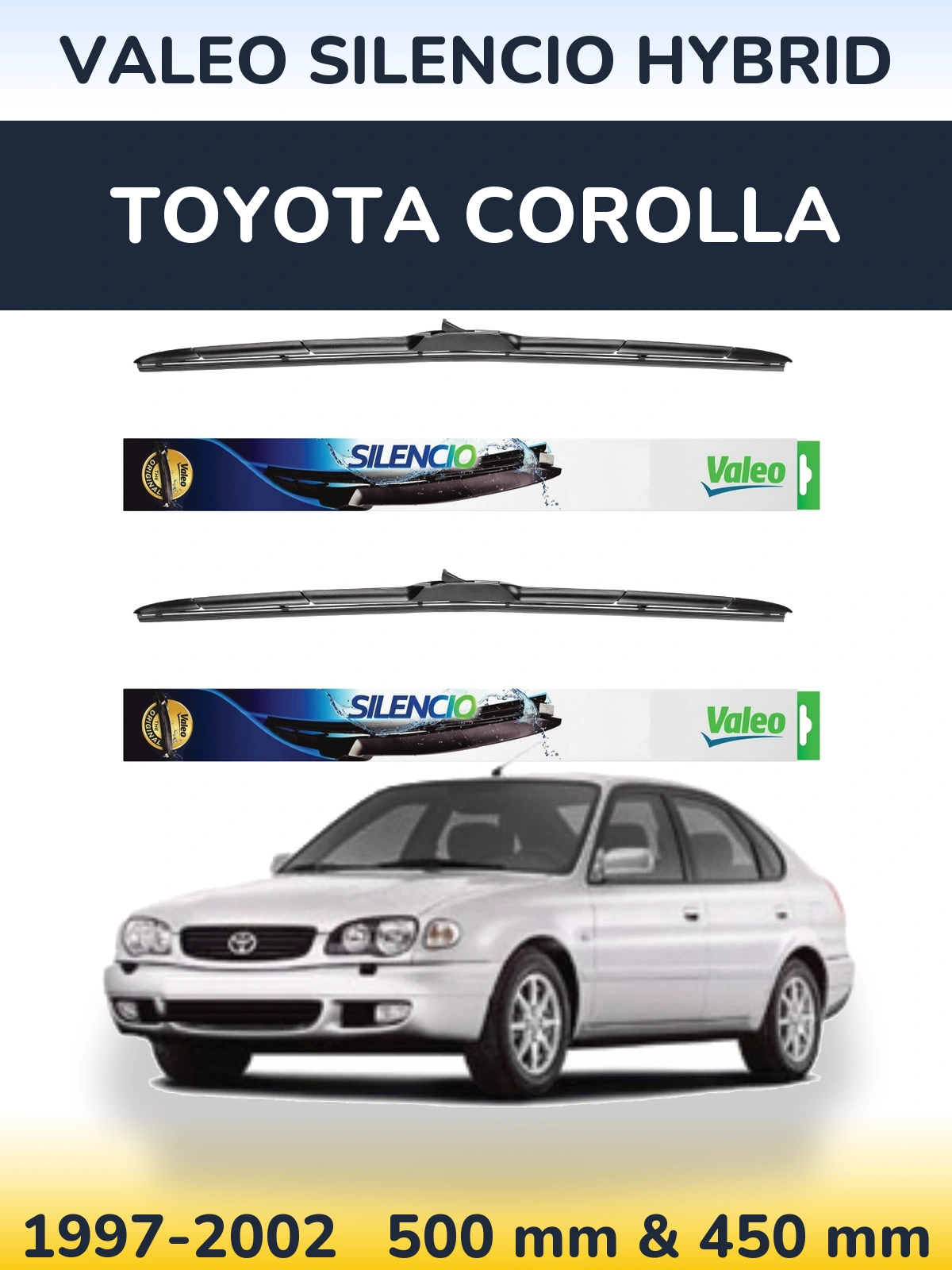 Комплект передних дворников Valeo Silencio Hybrid 500 & 450 мм для Toyota Corolla 1997-2002