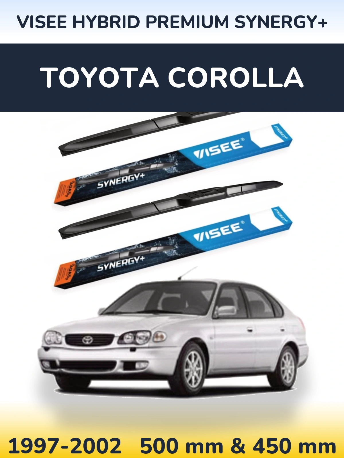 Front wiper blade set VISEE HYBRID PREMIUM SYNERGY+ 500 & 450 mm for Toyota Corolla 1997-2002