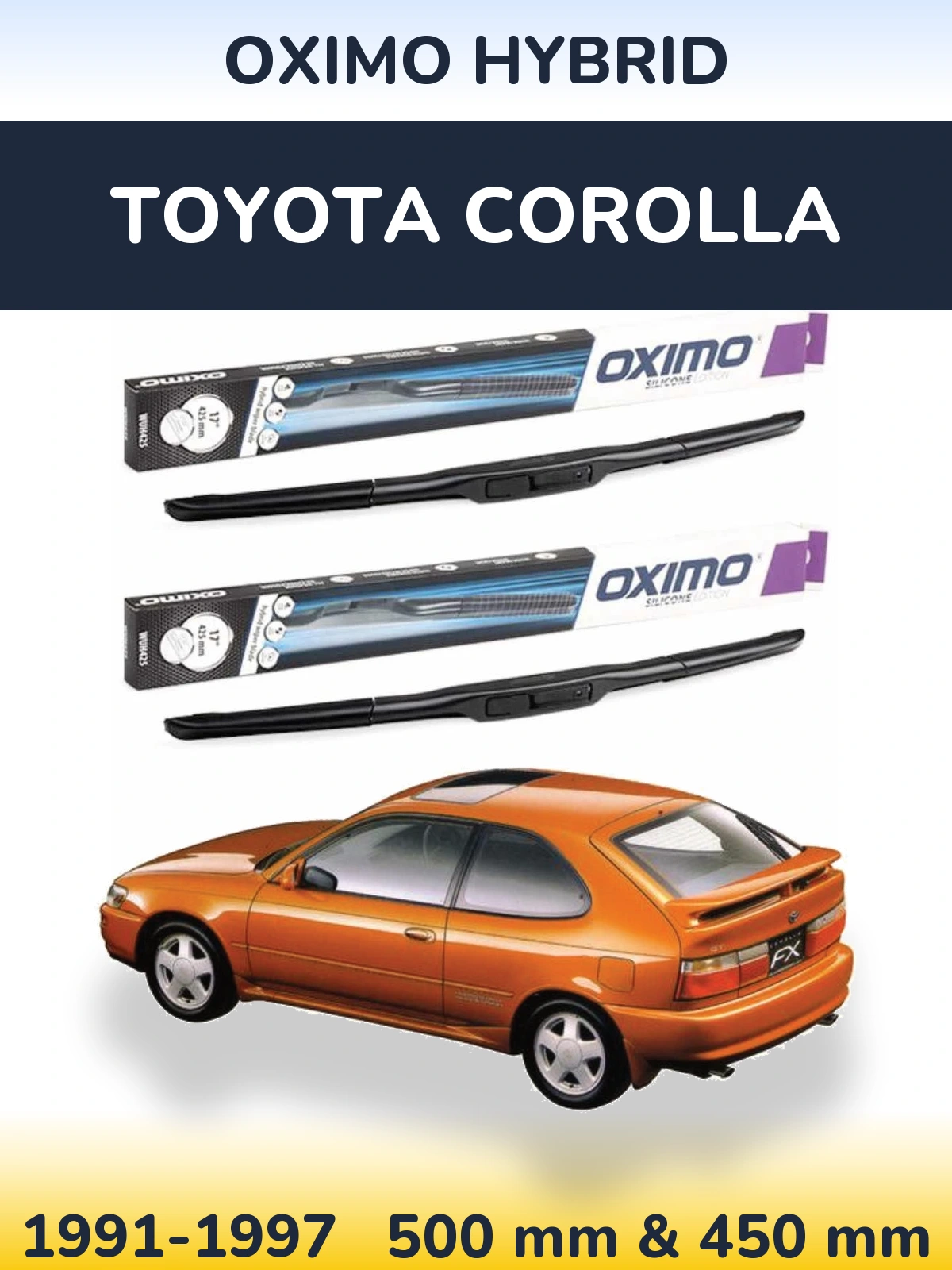Комплект передних дворников Oximo Hybrid 500 & 450 мм для Toyota Corolla 1991-1997