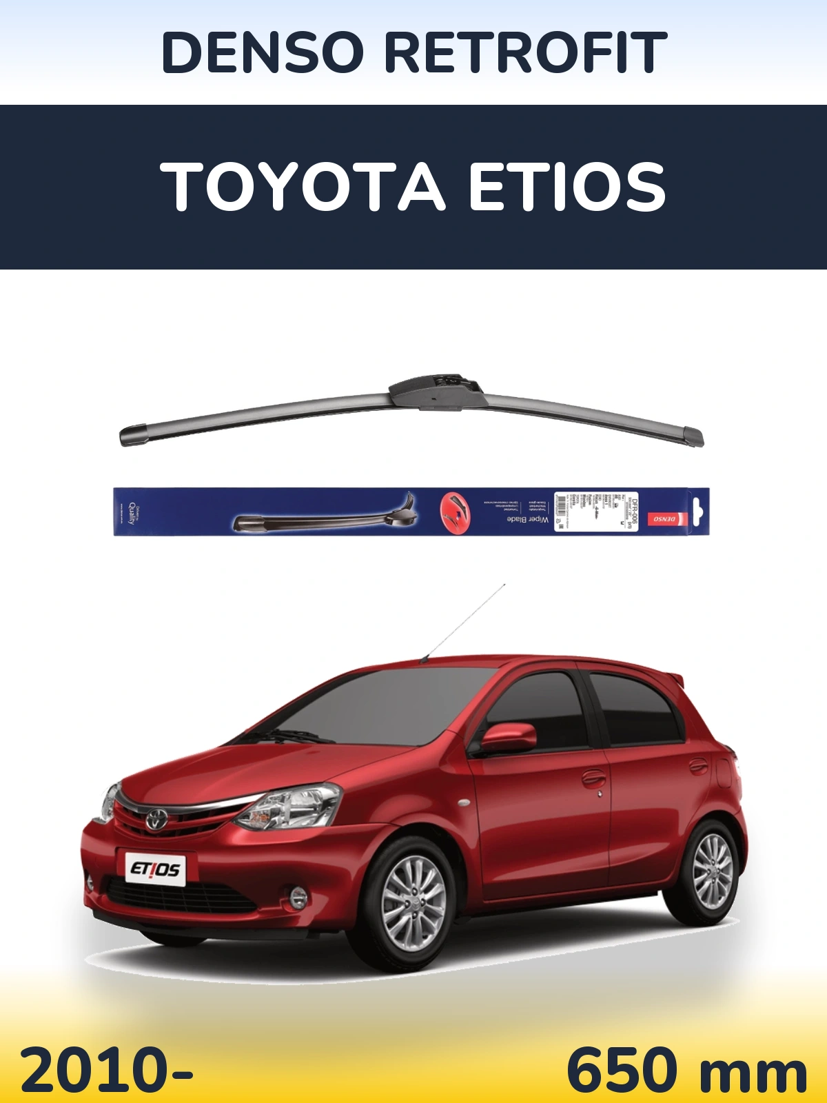 Front wiper blade Denso Retrofit 650 mm for Toyota Etios 2010-2026