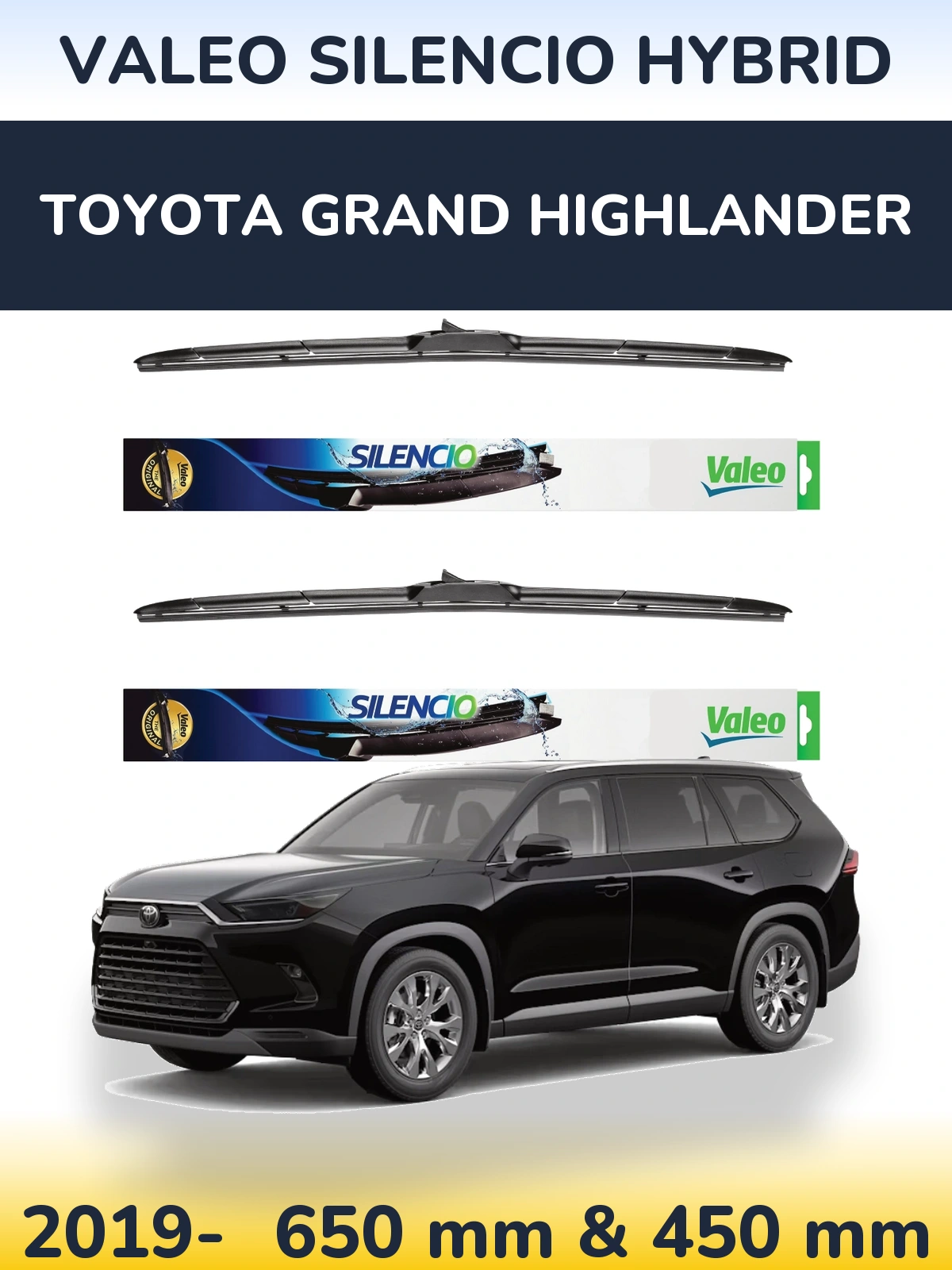 Комплект передніх щіток Valeo Silencio Hybrid 650 & 450 мм для Toyota Grand Highlander 2019-2026