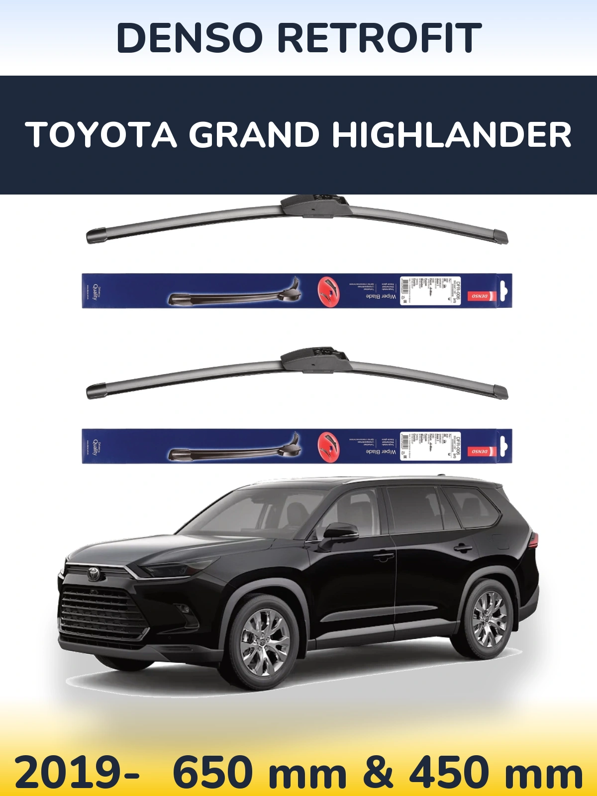Комплект передних дворников Denso Retrofit 650 & 450 мм для Toyota Grand Highlander 2019-2026