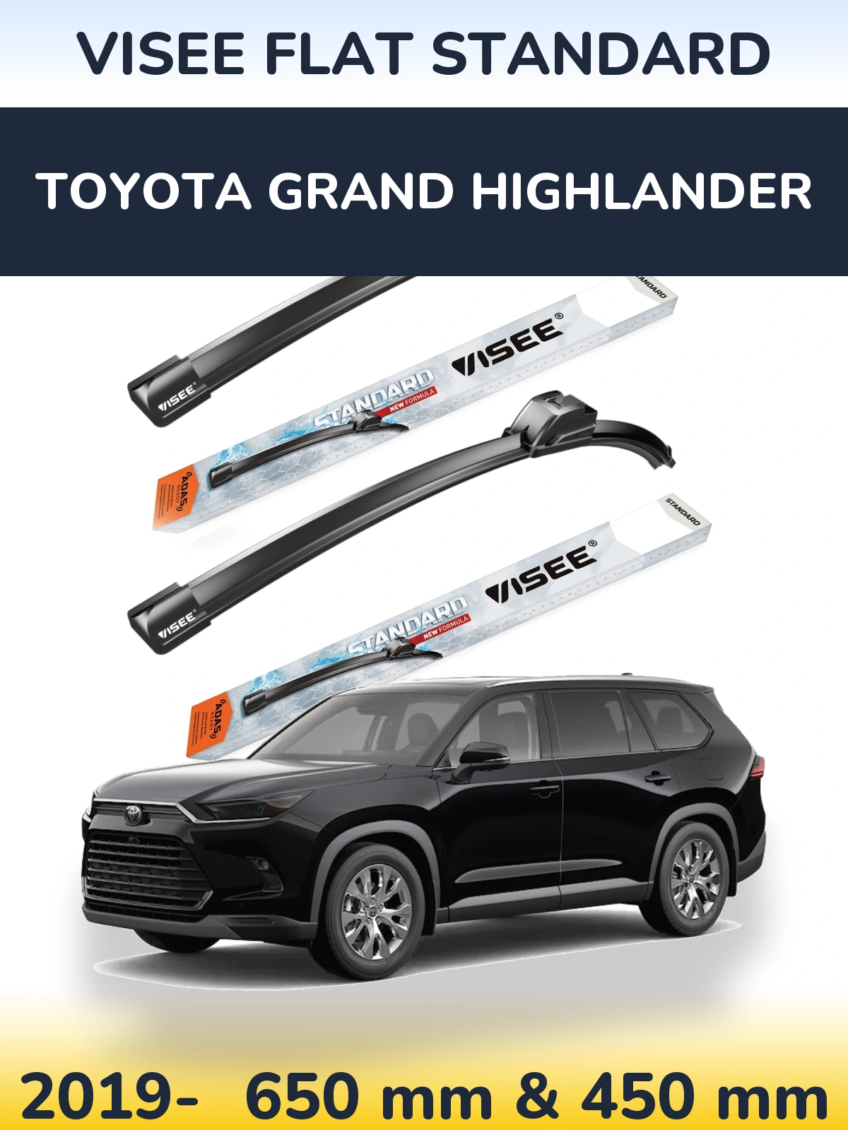 Комплект передніх щіток VISEE FLAT STANDARD 650 & 450 мм для Toyota Grand Highlander 2019-2026