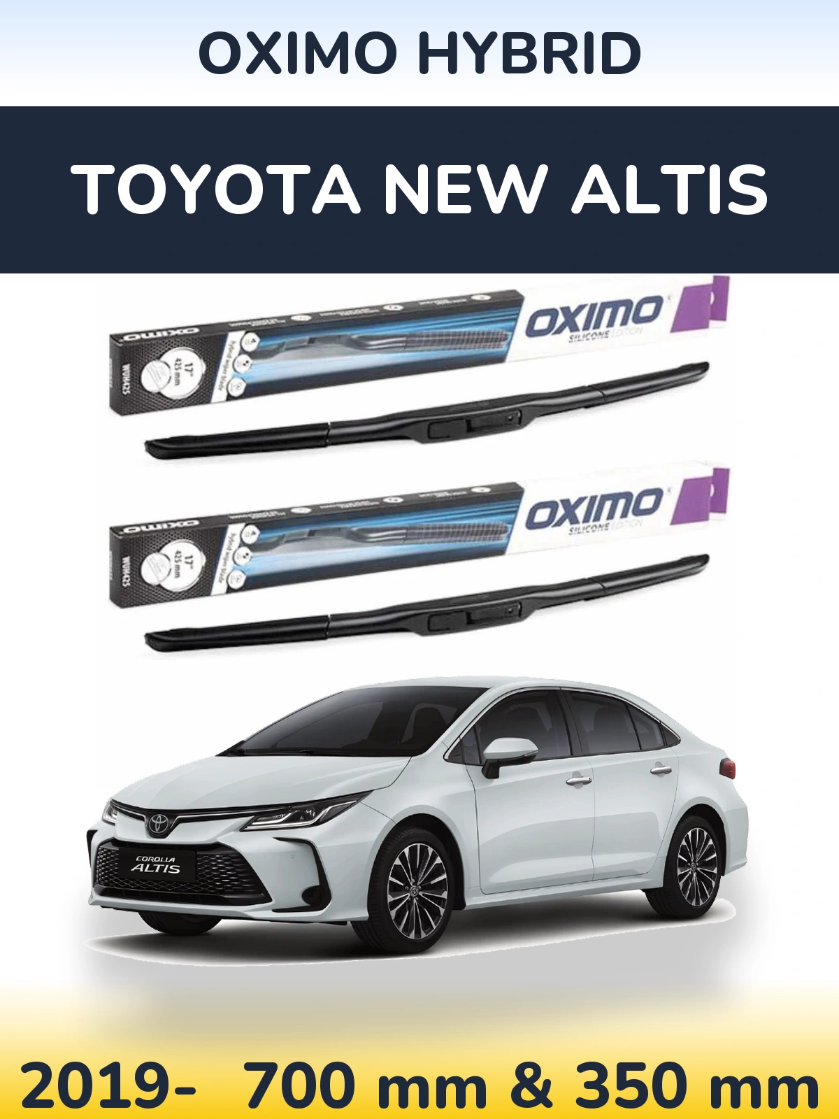 Комплект передних дворников Oximo Hybrid 700 & 350 мм для Toyota New Altis 2019-2026