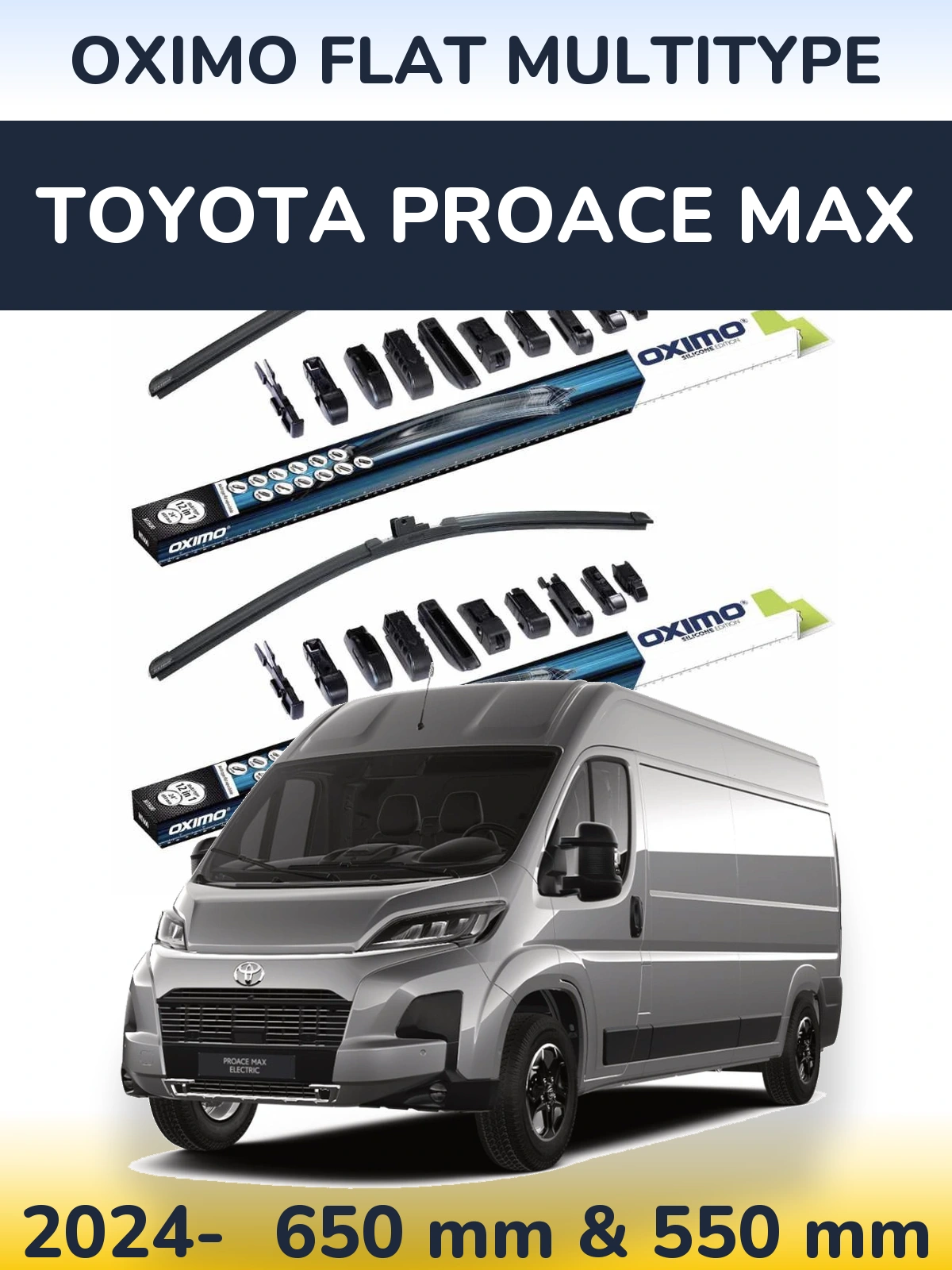 Front wiper blade set Oximo Flat MultiTypee 650 & 550 mm for Toyota ProAce Max 2024-2026