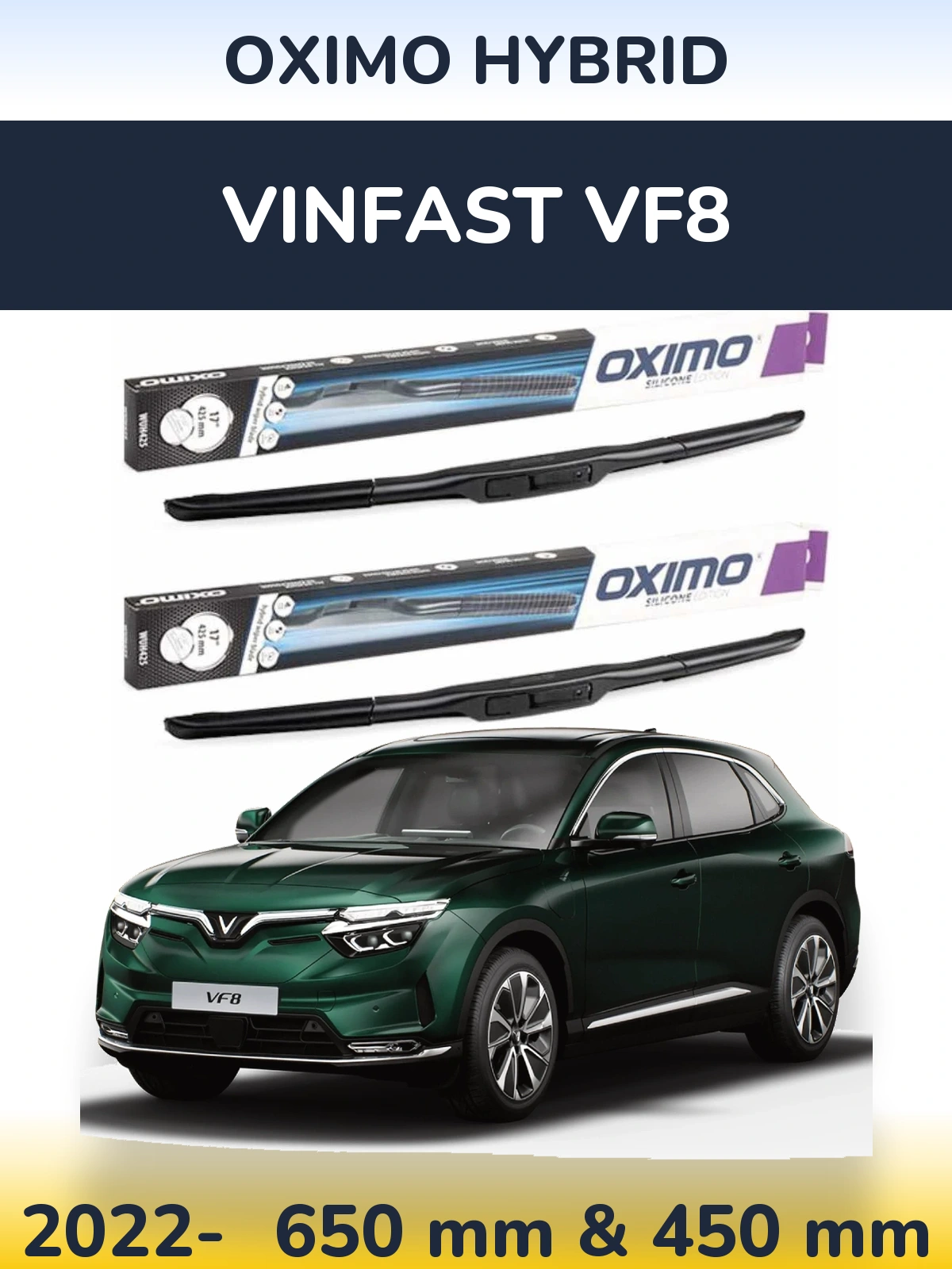 Комплект передних дворников Oximo Hybrid 650 & 450 мм для Vinfast VF8 2022-2026