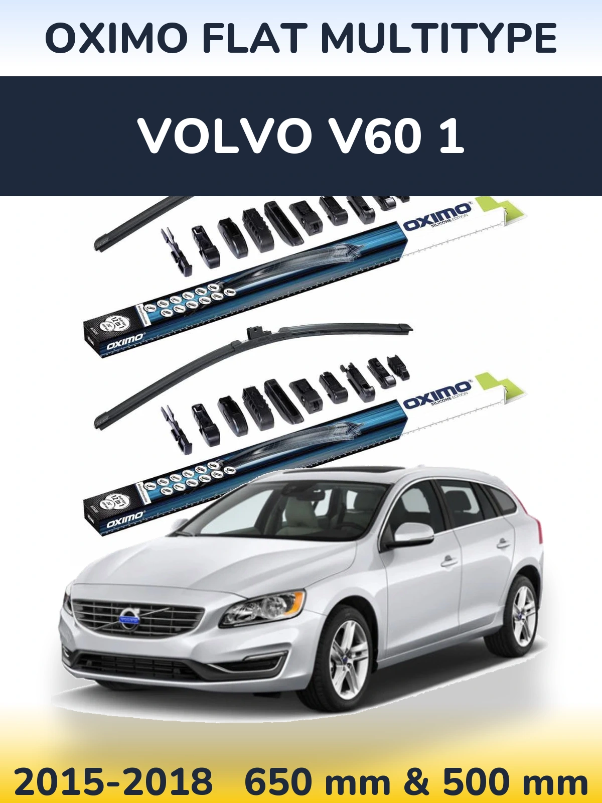 Комплект передних дворников Oximo Flat MultiТипe 650 & 500 мм для Volvo V60 1 2015-2018