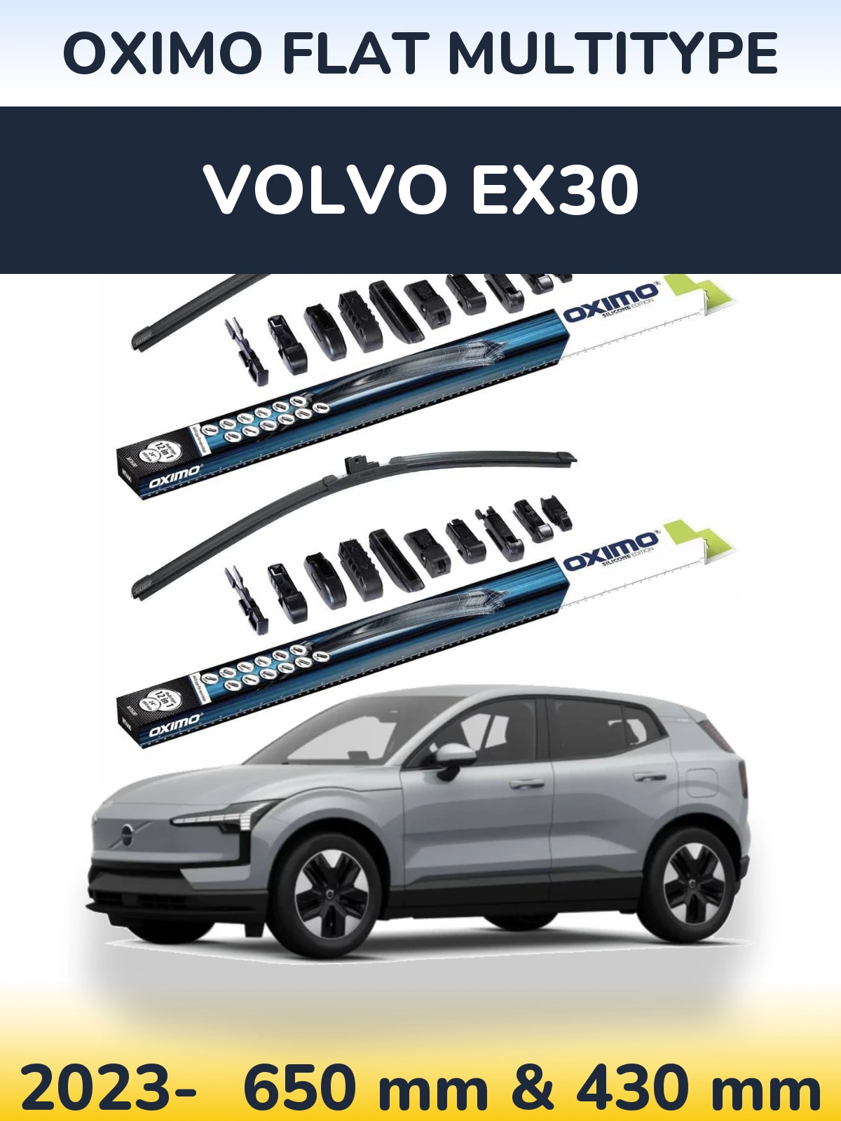 Комплект передних дворников Oximo Flat MultiТипe 650 & 430 мм для Volvo EX30 2023-2026