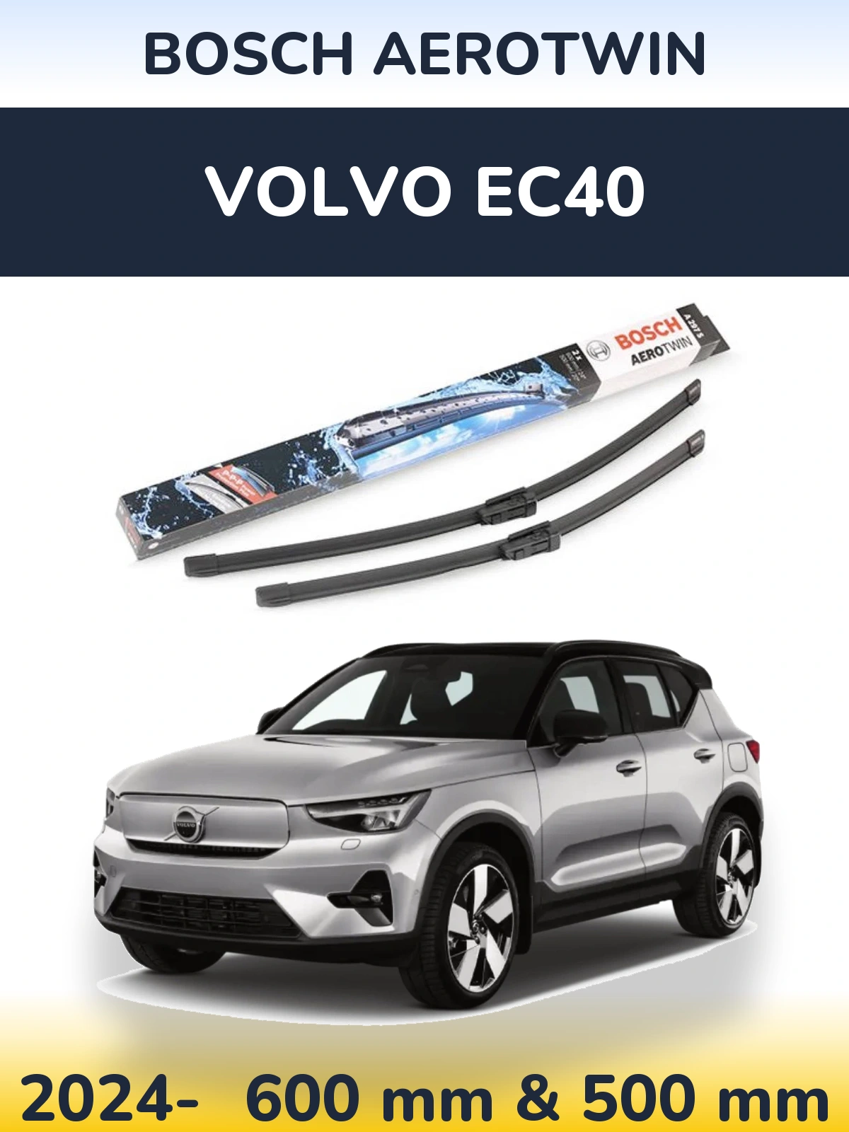 Комплект передних дворников BOSCH AeroTwin 600 & 500 мм для Volvo EC40 2024-2026