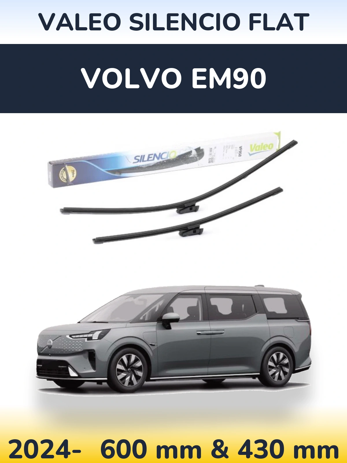 Комплект передних дворников Valeo Silencio Flat 600 & 430 мм для Volvo EM90 2024-2026