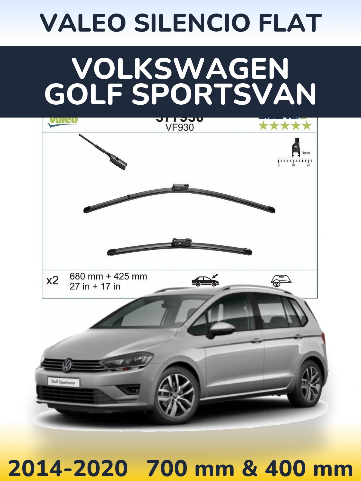 Ștergătoare Valeo Silencio Flat pentru Volkswagen Golf Sportsvan