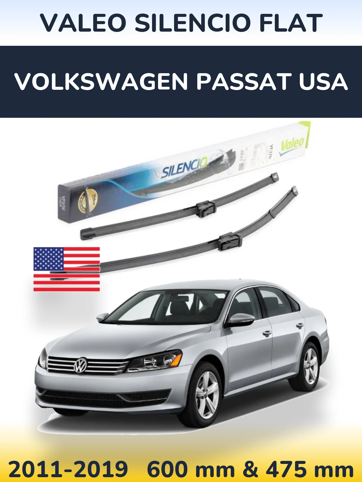 Ștergătoare Valeo Silencio Flat pentru Volkswagen Passat USA