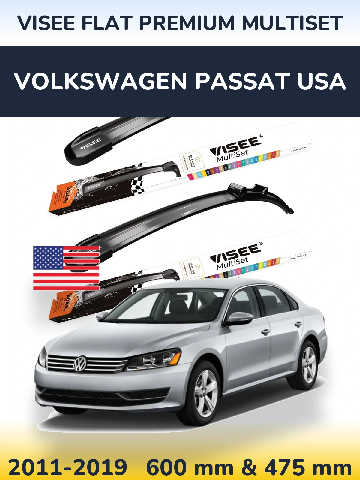 Ștergătoare VISEE FLAT PREMIUM MultiSet pentru Volkswagen Passat USA