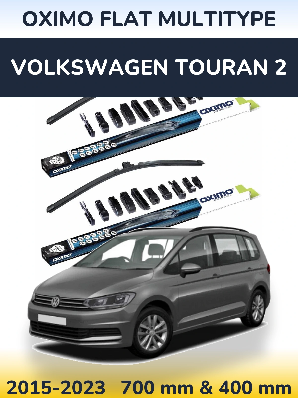 Комплект передних дворников Oximo Flat MultiТипe 700 & 400 мм для Volkswagen Touran 2 2015-2023