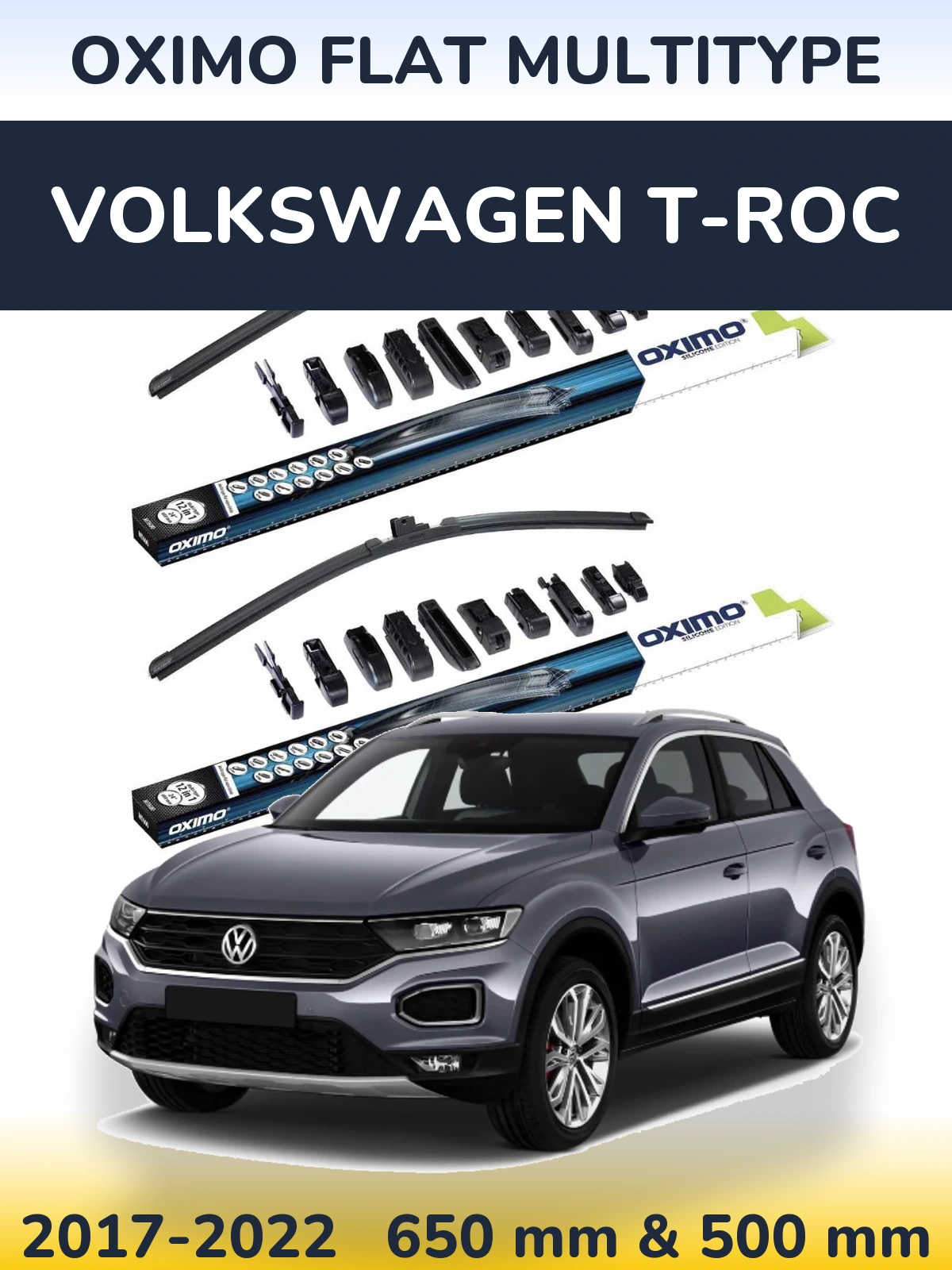 Комплект передніх щіток Oximo Flat MultiТипe 650 & 500 мм для Volkswagen T-Roc 2017-2022