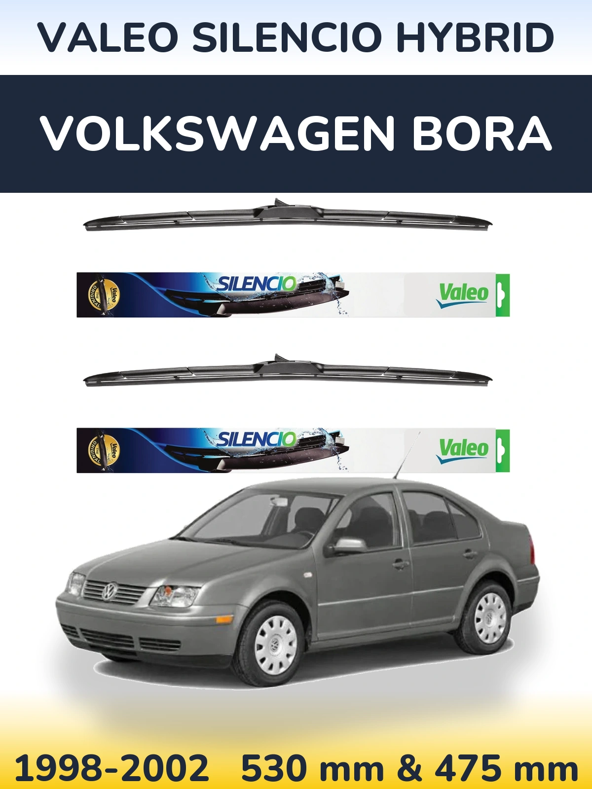 Комплект передних дворников Valeo Silencio Hybrid 530 & 475 мм для Volkswagen Bora 1998-2002