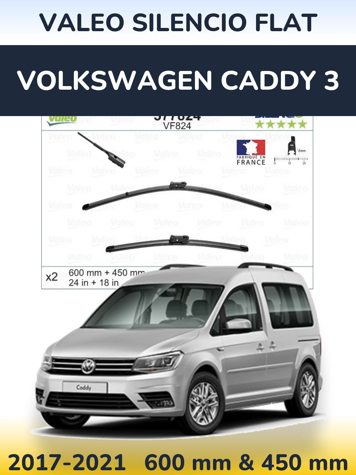 Ștergătoare Valeo Silencio Flat pentru Volkswagen Caddy 3