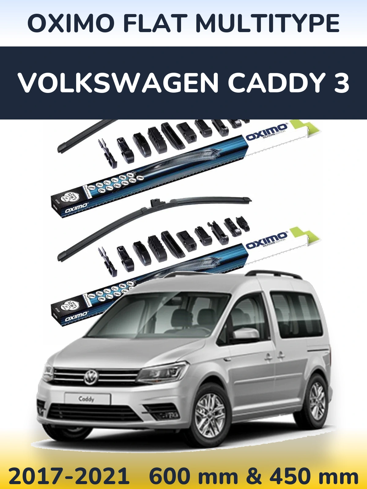 Комплект передних дворников Oximo Flat MultiТипe 600 & 450 мм для Volkswagen Caddy 3 2017-2021