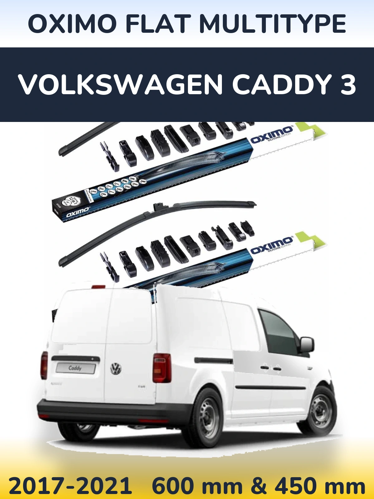 Комплект передних дворников Oximo Flat MultiТипe 600 & 450 мм для Volkswagen Caddy 3 2017-2021