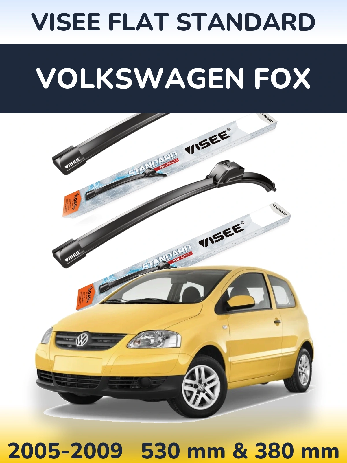 Комплект передніх щіток VISEE FLAT STANDARD 530 & 380 мм для Volkswagen Fox 2005-2009