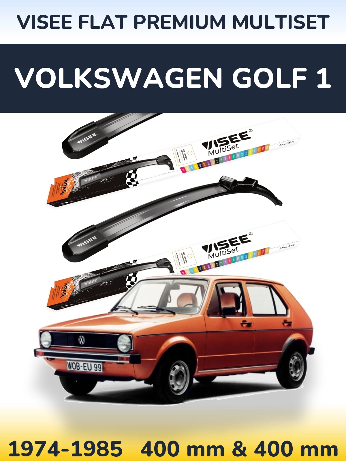 Front wiper blade set VISEE FLAT PREMIUM MultiSet 400 & 400 mm for Volkswagen Golf 1 1974-1985