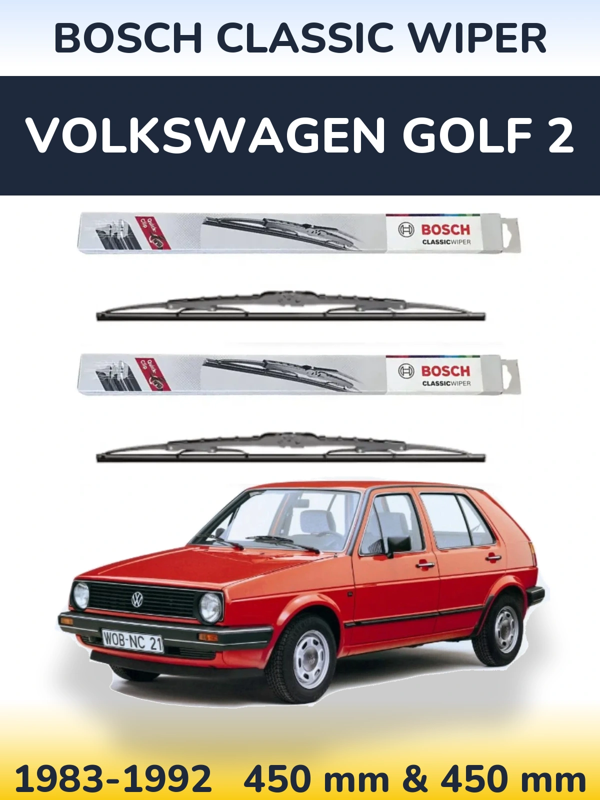 Комплект передних дворников BOSCH Classic Wiper 450 & 450 мм для Volkswagen Golf 2 1983-1992