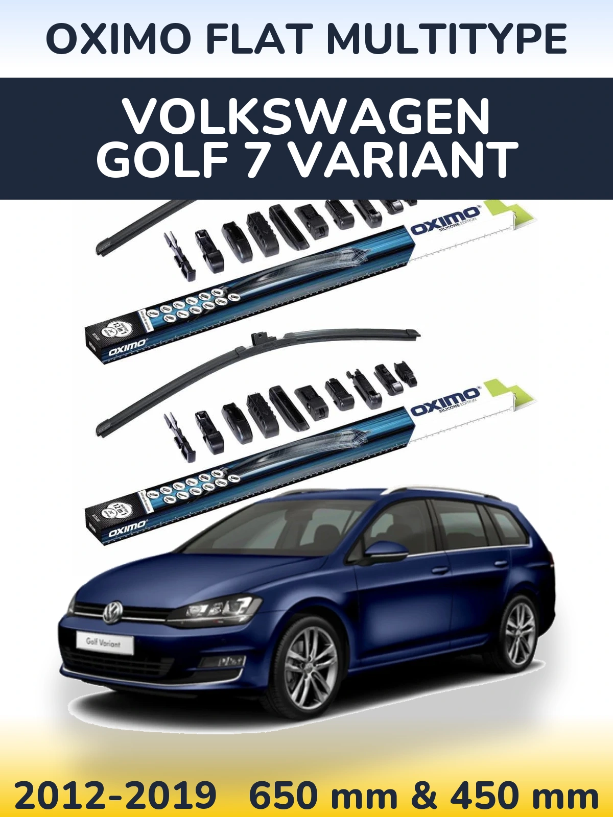 Комплект передних дворников Oximo Flat MultiТипe 650 & 450 мм для Volkswagen Golf 7 Variant 2012-2019