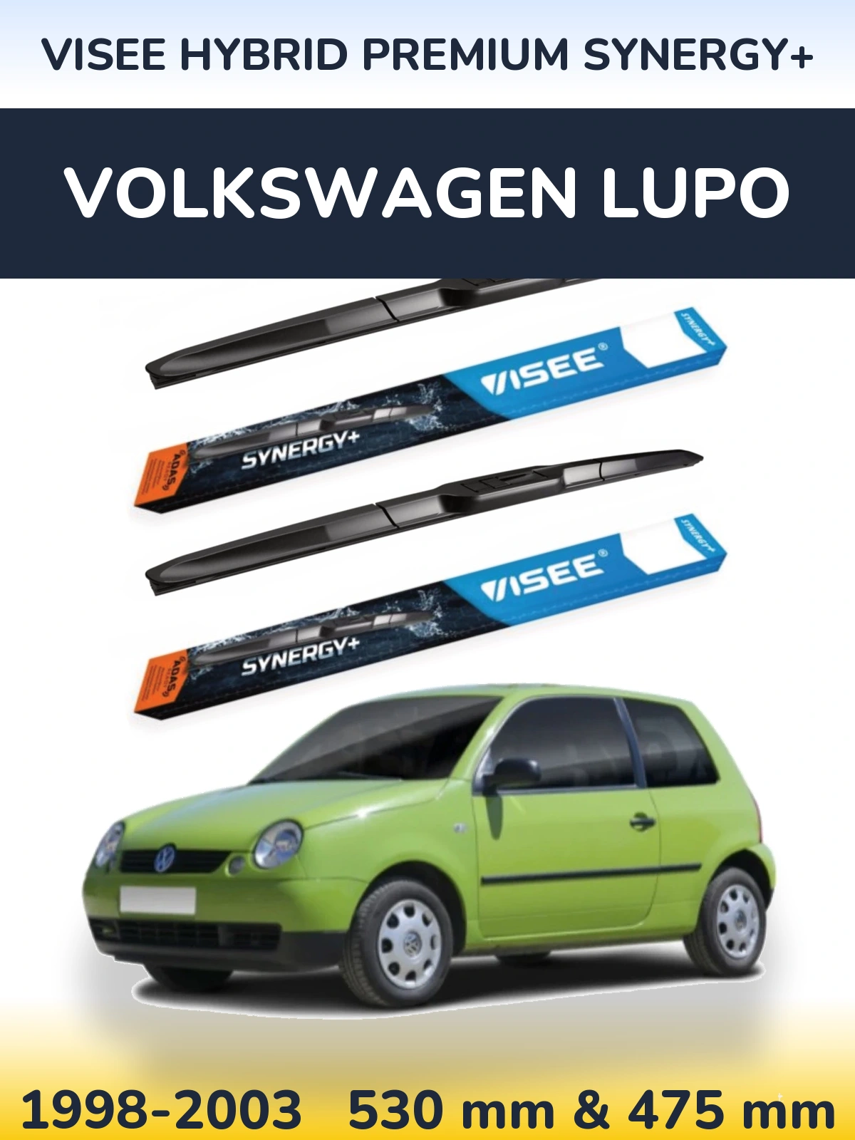 Комплект передних дворников VISEE HYBRID PREMIUM SYNERGY+ 530 & 475 мм для Volkswagen Lupo 1998-2003